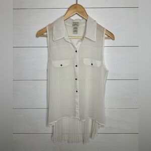 Eyelash Couture Cream Sleeveless Asymmetrical Button Down Shirt